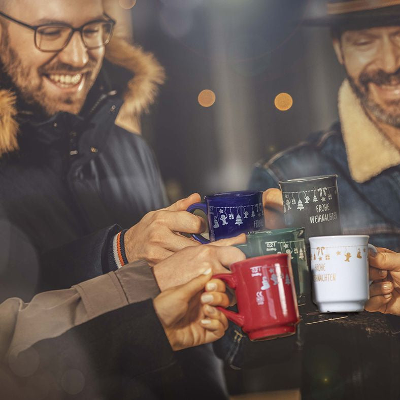 Glühweinbecher - Weiß mit Druck & optionaler Eichstrich