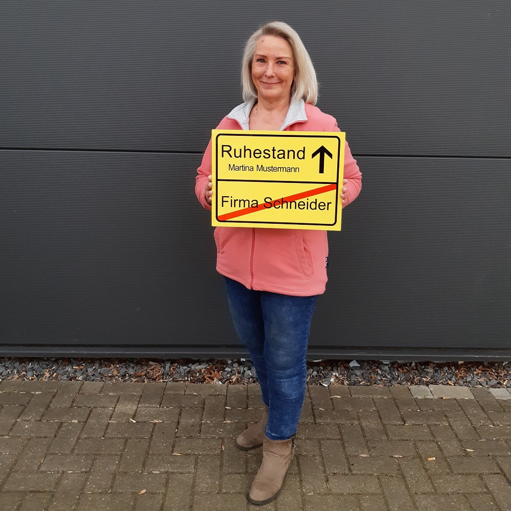 Ortsschild zum Ruhestand & zur Rente (personalisierbar)