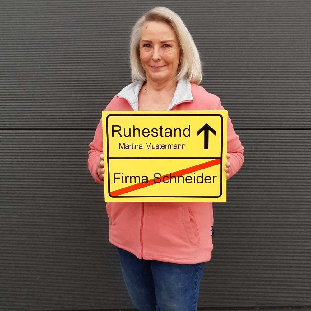 Ortsschild zum Ruhestand & zur Rente (personalisierbar)