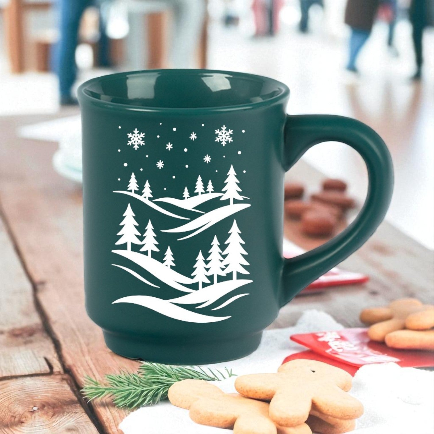 Glühweinbecher - Tannengrün mit Druck & optionalem Eichstrich