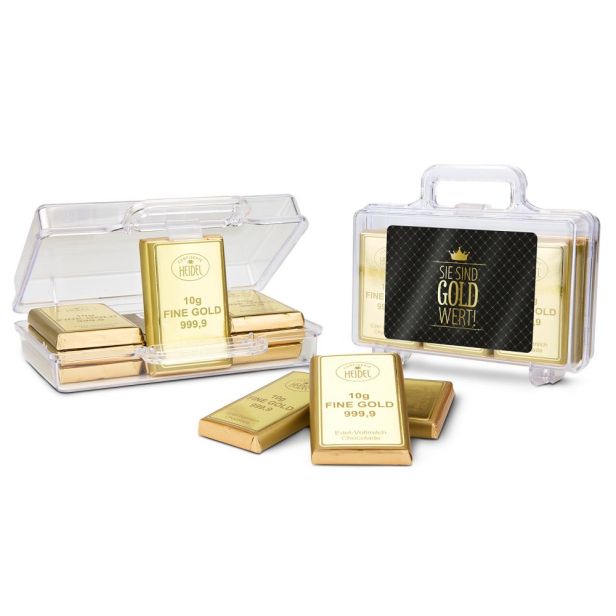 Schoko-Goldkoffer "Sie/Du sind/bist Gold wert" - individualisierbar