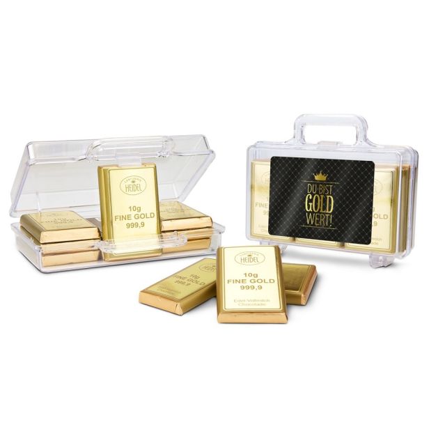 Schoko-Goldkoffer "Sie/Du sind/bist Gold wert" - individualisierbar