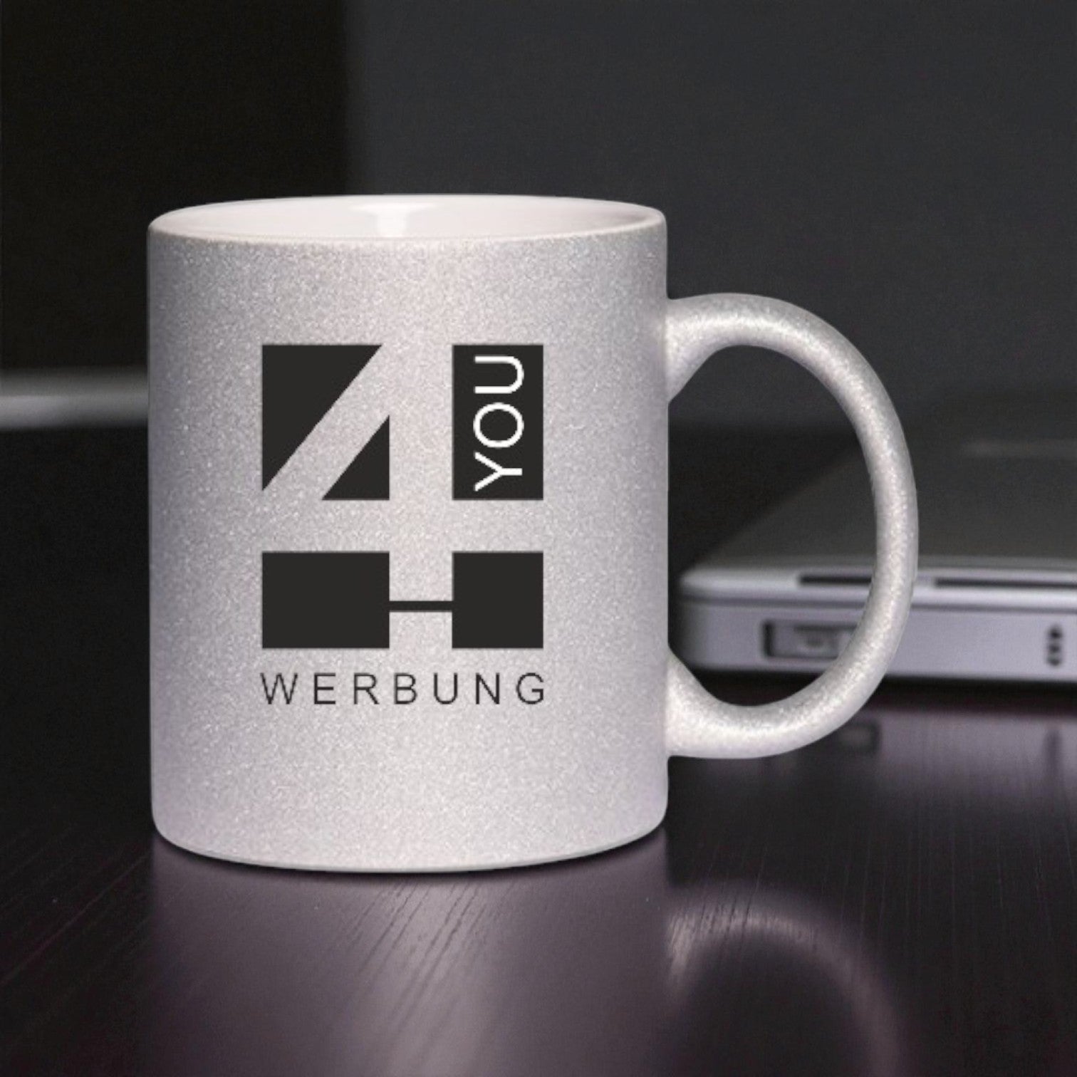 Glitzertasse mit Glitzerpartikeln Silber