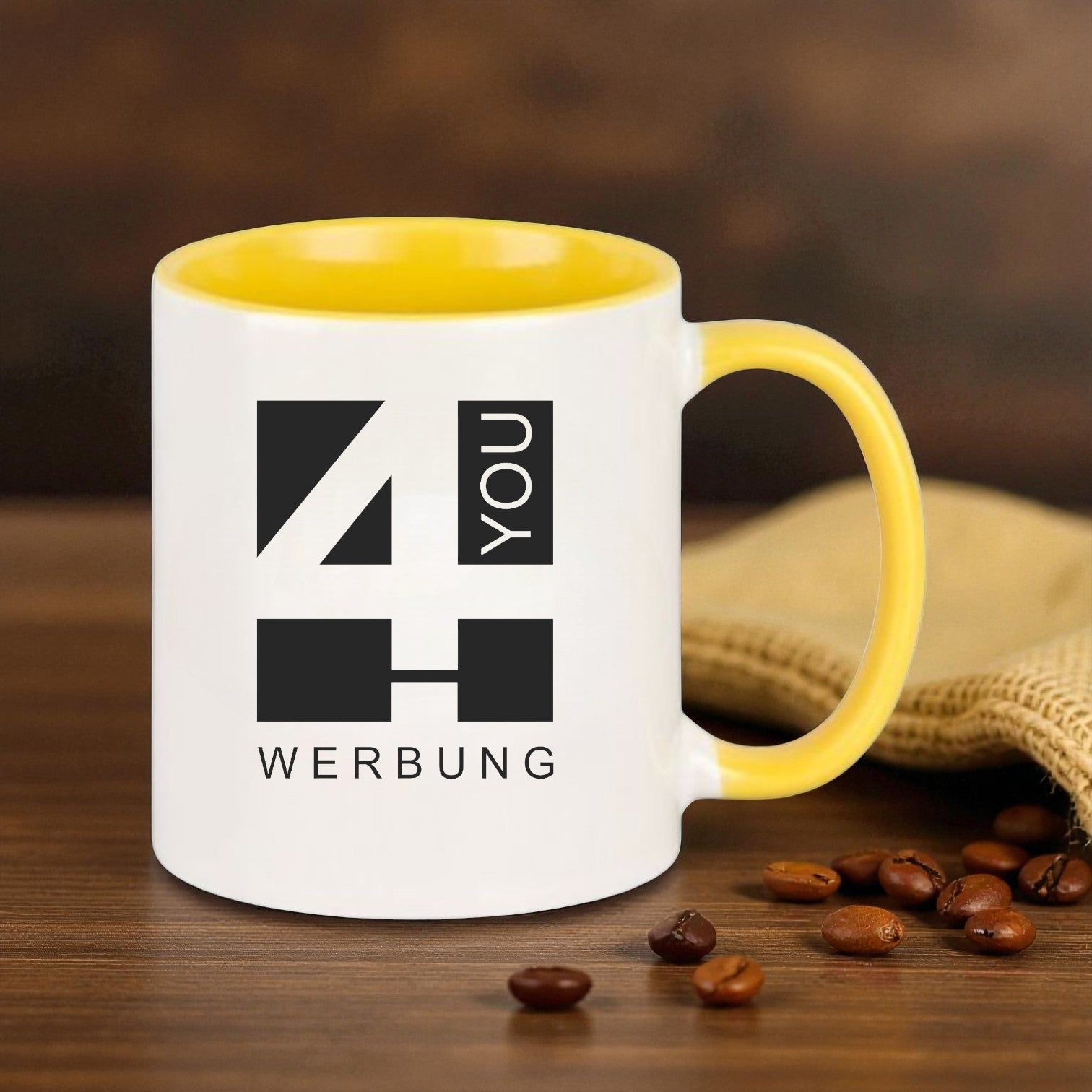 Keramiktasse gelb - farbiger Henkel & Innenwand