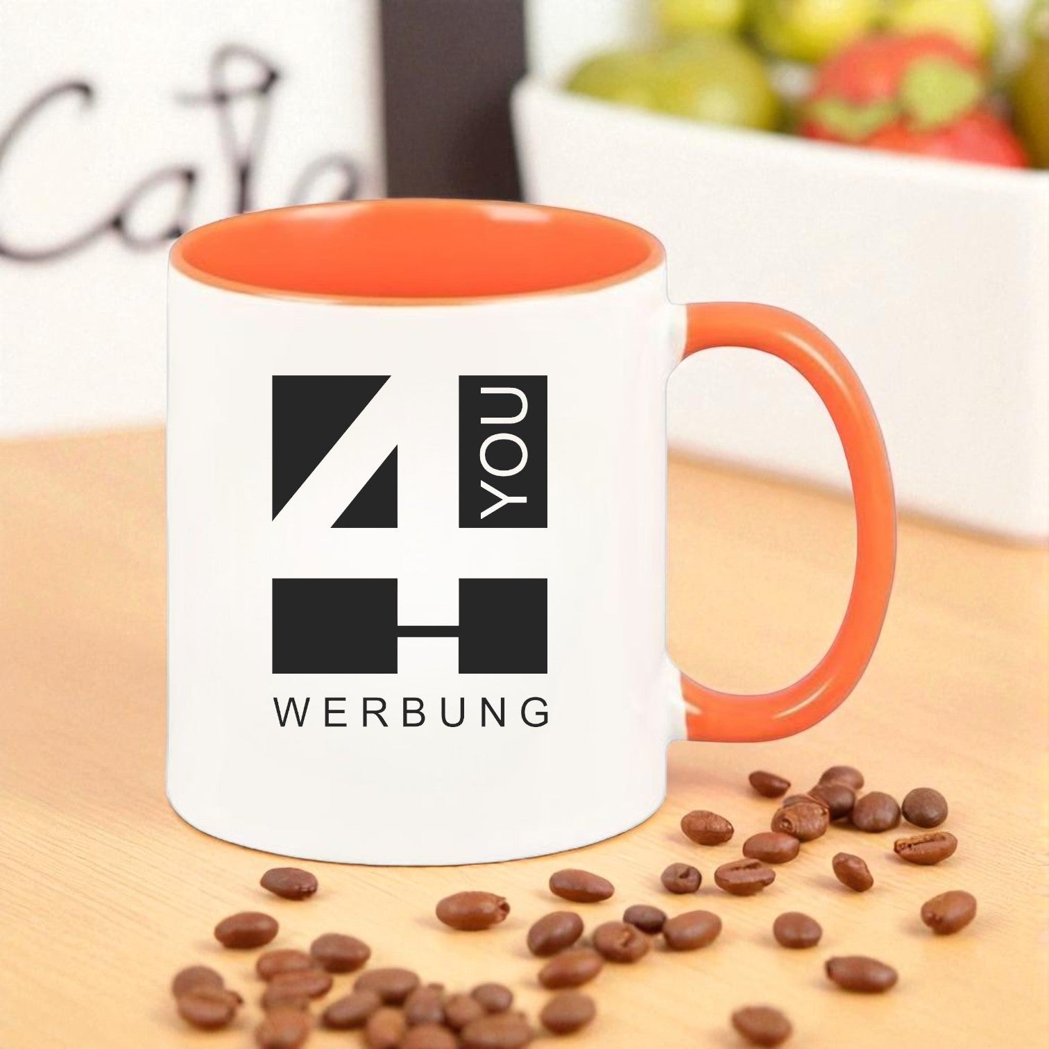Keramiktasse orange - farbiger Henkel & Innenwand