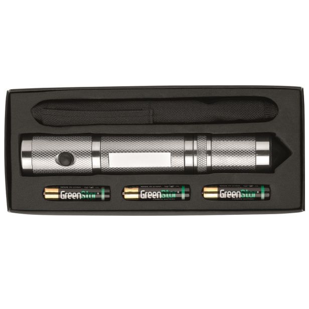 LED Sicherheits-Taschenlampe silber mit Logogravur oder -druck