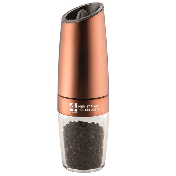 Design Pfeffermühle "Gravity Gourmet" kupfer mit Logo