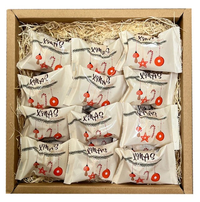 Adventskalender Geschenk Box mit 24 weihnachtlichen Glückskeksen