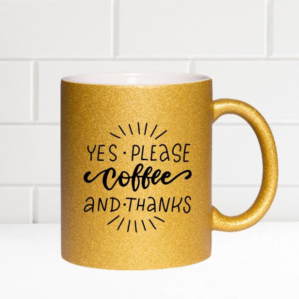 Glitzertasse mit Glitzerpartikeln Gold