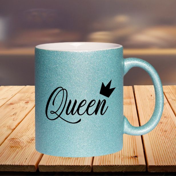 Glitzertasse mit Glitzerpartikeln Hellblau