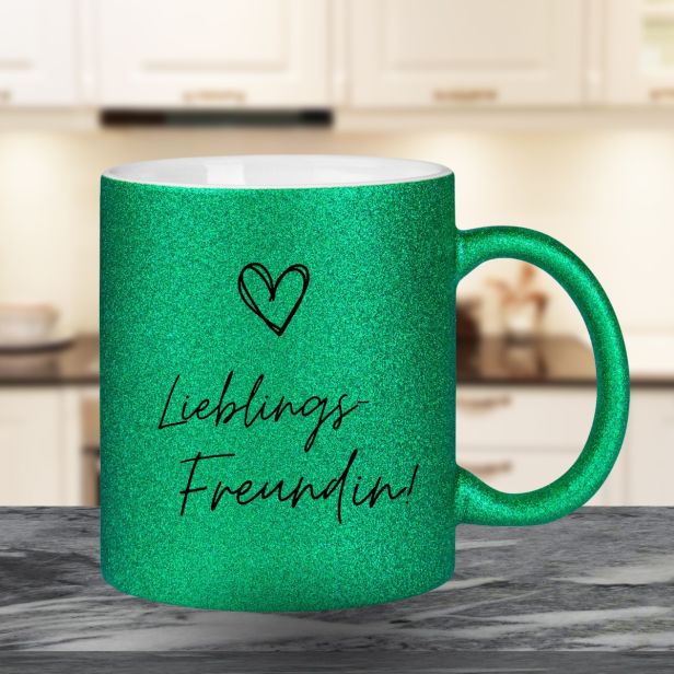 Glitzertasse mit Glitzerpartikeln Grün