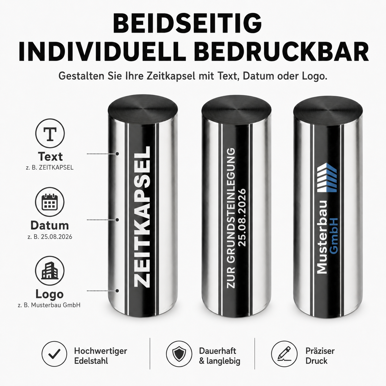 Zeitkapsel mit individuellem Druck, 2 Größen