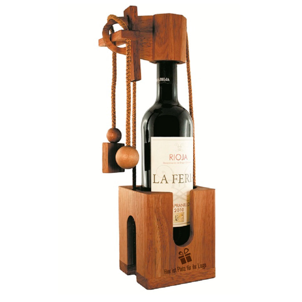 Edelholz Flaschenpuzzle zum Jubiläum mit Logo- / Textgravur