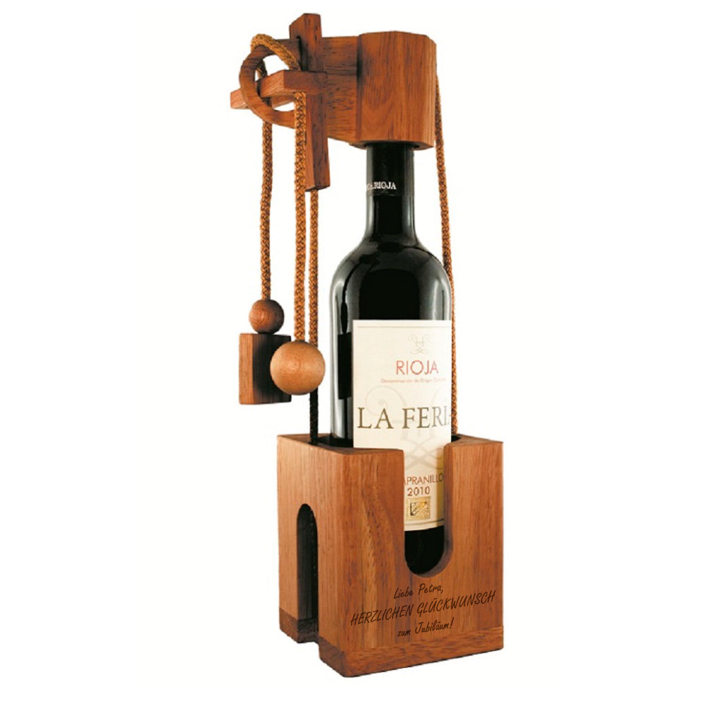 Edelholz Flaschenpuzzle zum Jubiläum mit Logo- / Textgravur