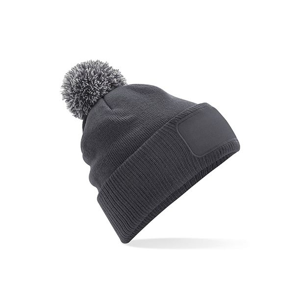Weiche Strick-Bommelmütze mit Logodruck - verschiedenen Farben erhältlich