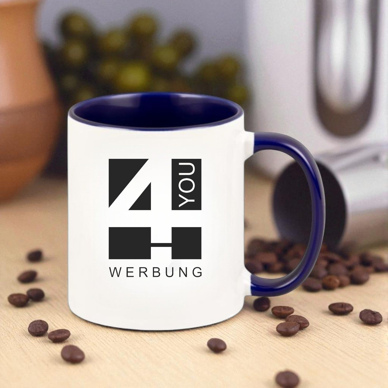 Keramiktasse dunkelblau - farbiger Henkel & Innenwand