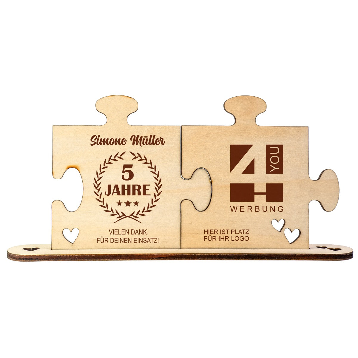 Holz - Puzzleteile "Jubiläum" mit Logo