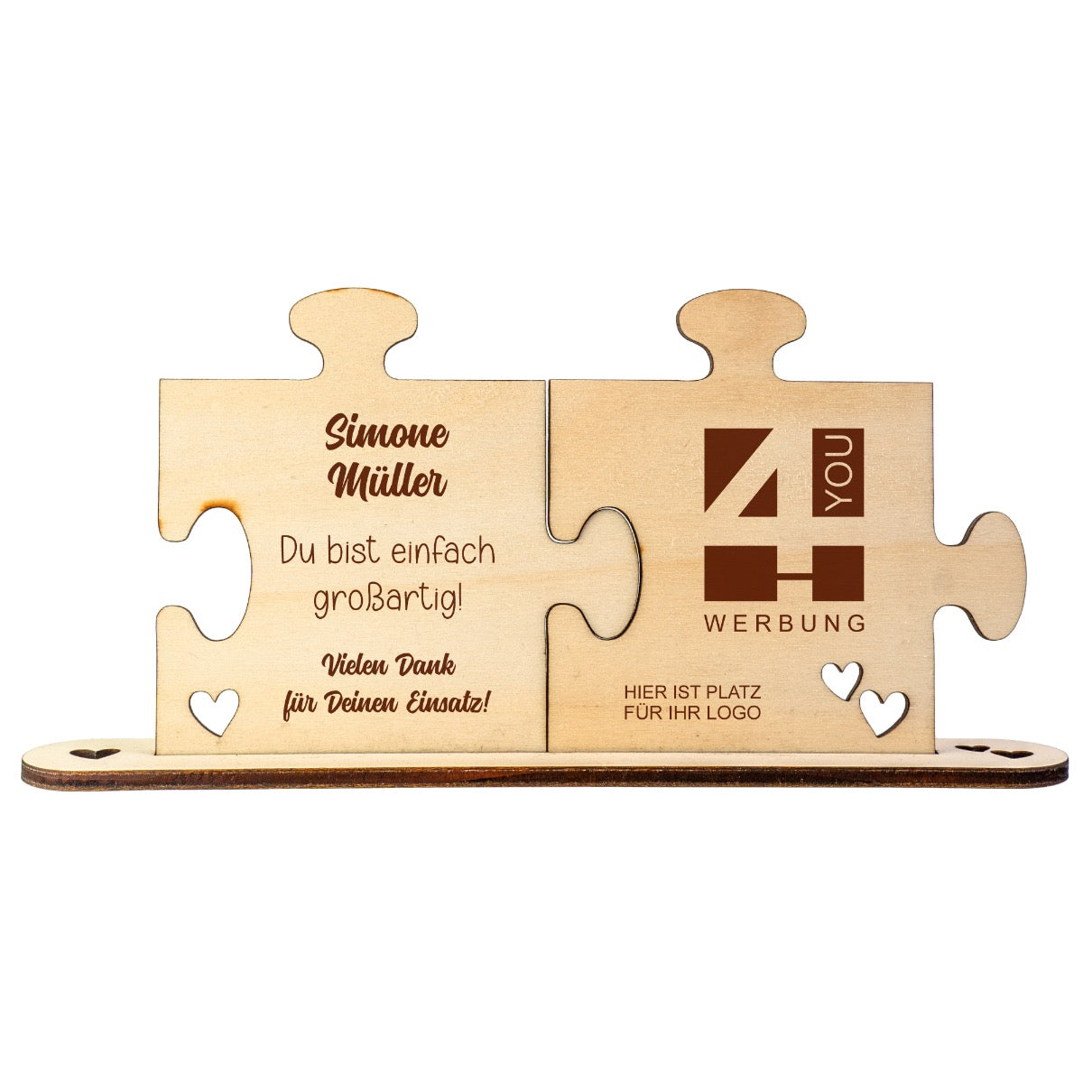 Holz - Puzzleteile "Großartig" - mit Namen und Logo