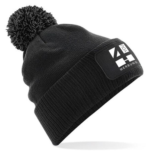 Weiche Strick-Bommelmütze mit Logodruck - verschiedenen Farben erhältlich