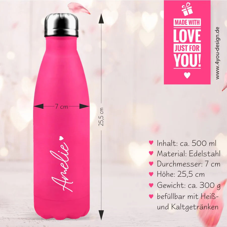 Trinkflasche Edelstahl mit Name - Design Heart
