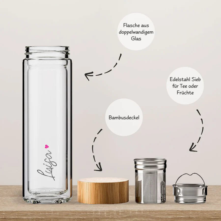 Thermos Glasflasche mit Logo & Herz-Design Heart