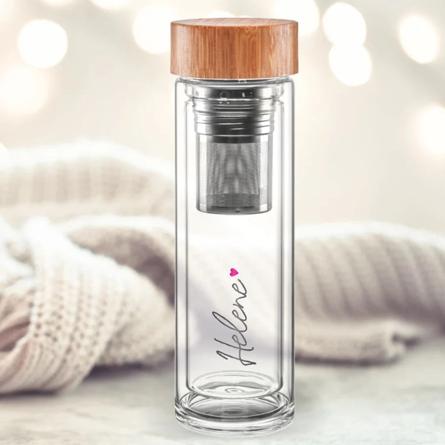 Thermos Glasflasche mit Logo & Herz-Design Heart