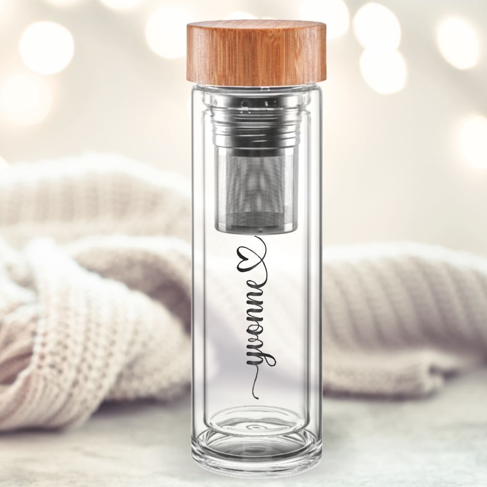 Thermos-Glasflasche mit Namen und Logodruck