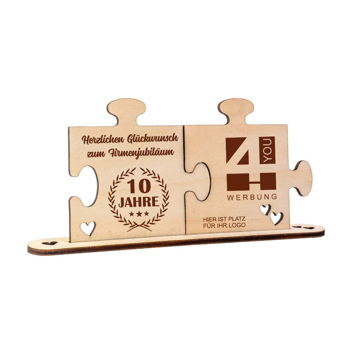 Holz - Puzzleteile "Jubiläum" mit Logo