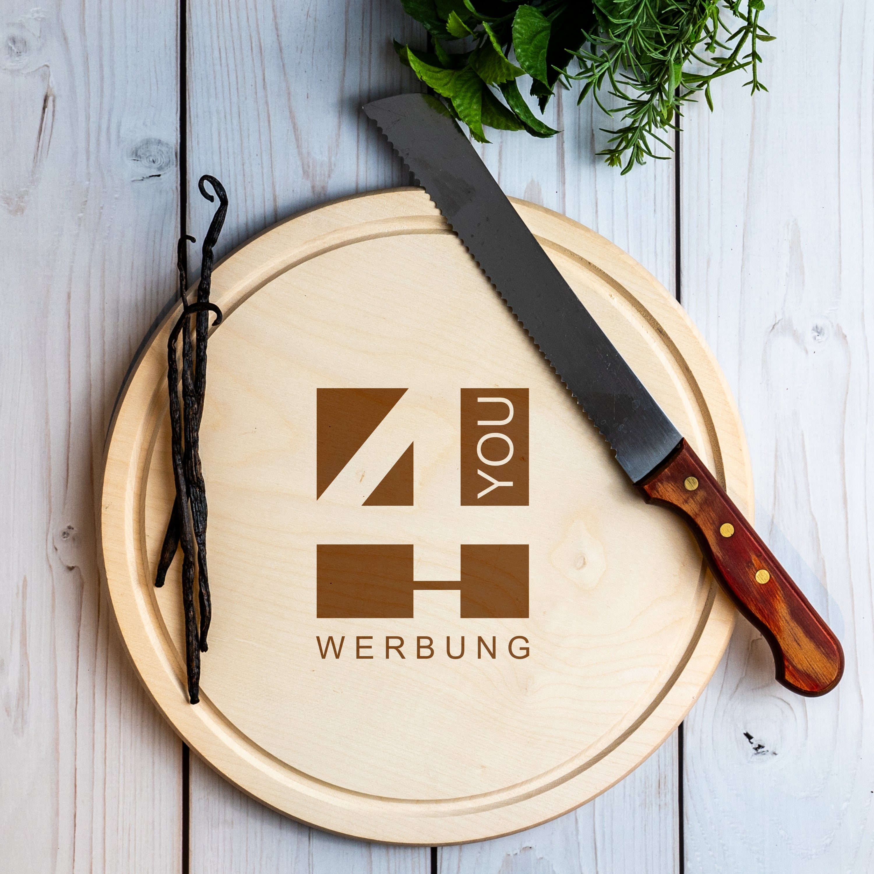 Schneidebrettchen - rund mit Logo