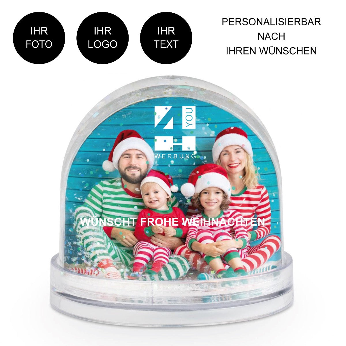 Schneekugel mit Logo / Wunschtext / Wunschfoto