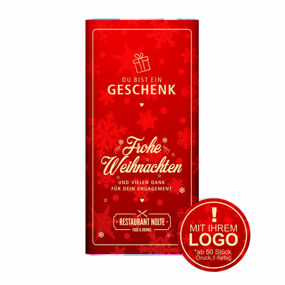 Schokolade "Du/Sie bist/sind ein Geschenk" - mit Logo (rote Serie)