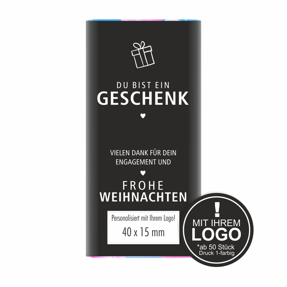 Schokolade "Du/Sie bist/sind ein Geschenk" - mit Logo (schwarze Serie)