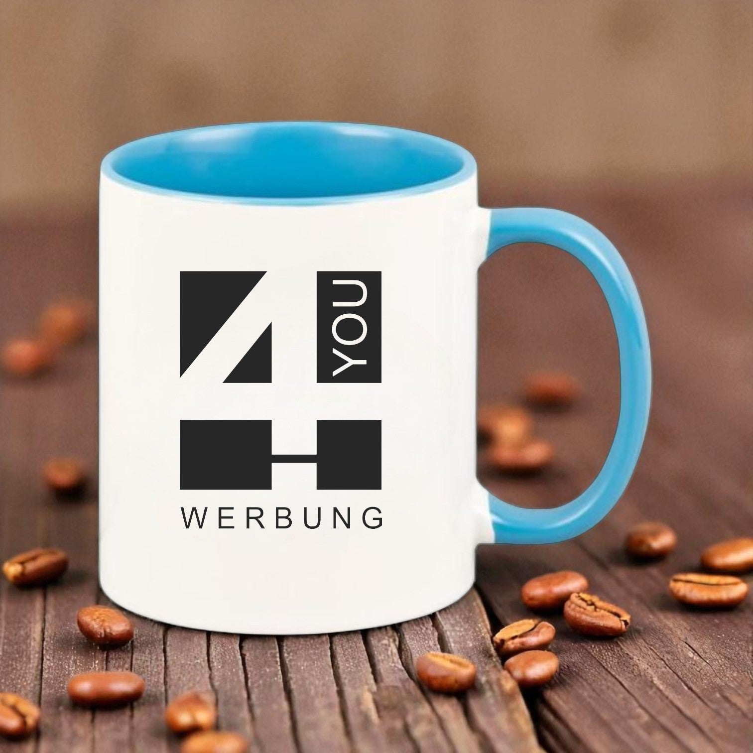 Keramiktasse hellblau - farbiger Henkel & Innenwand