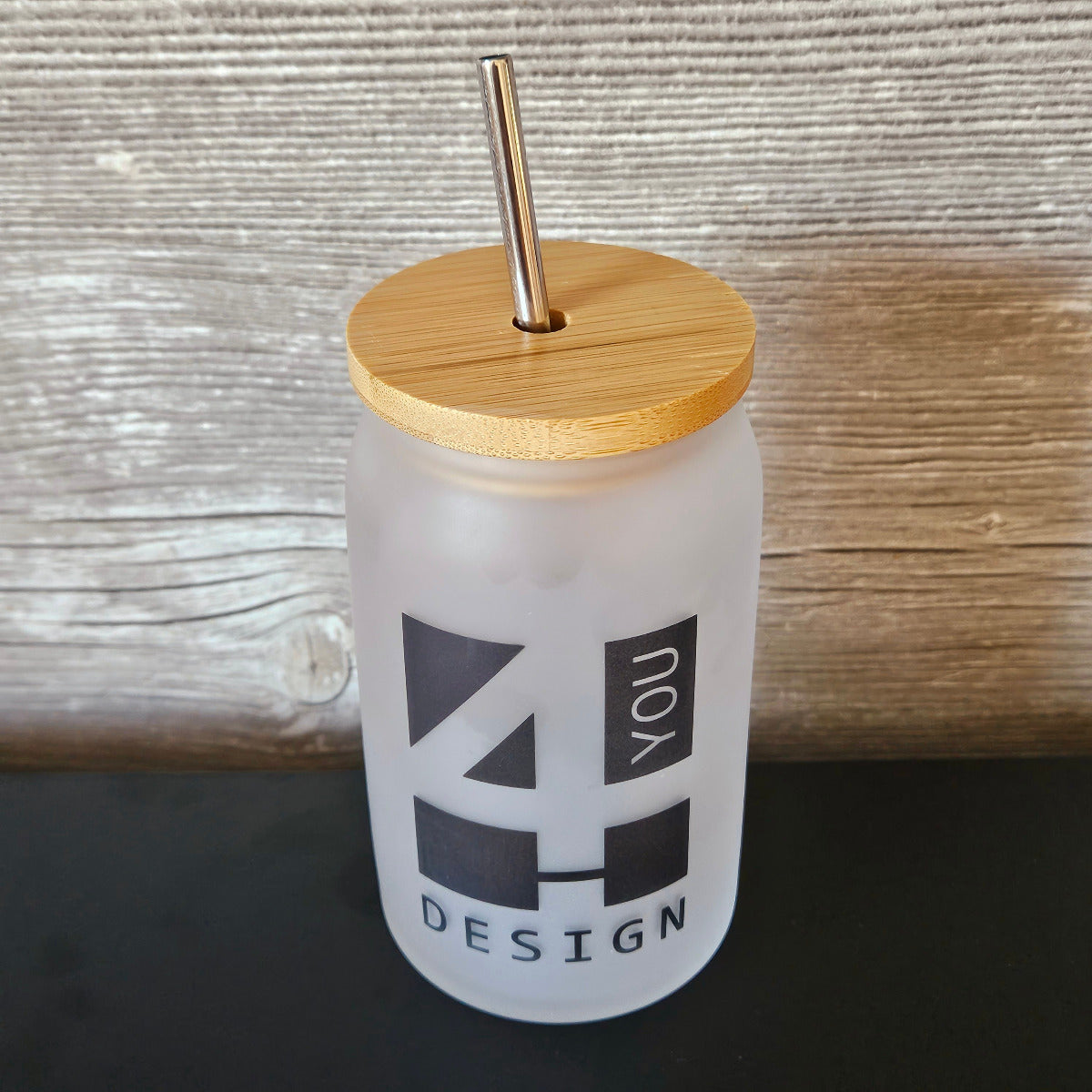 Trinkglas mit Strohhalm & Logo / Wunschmotiv bedruckt