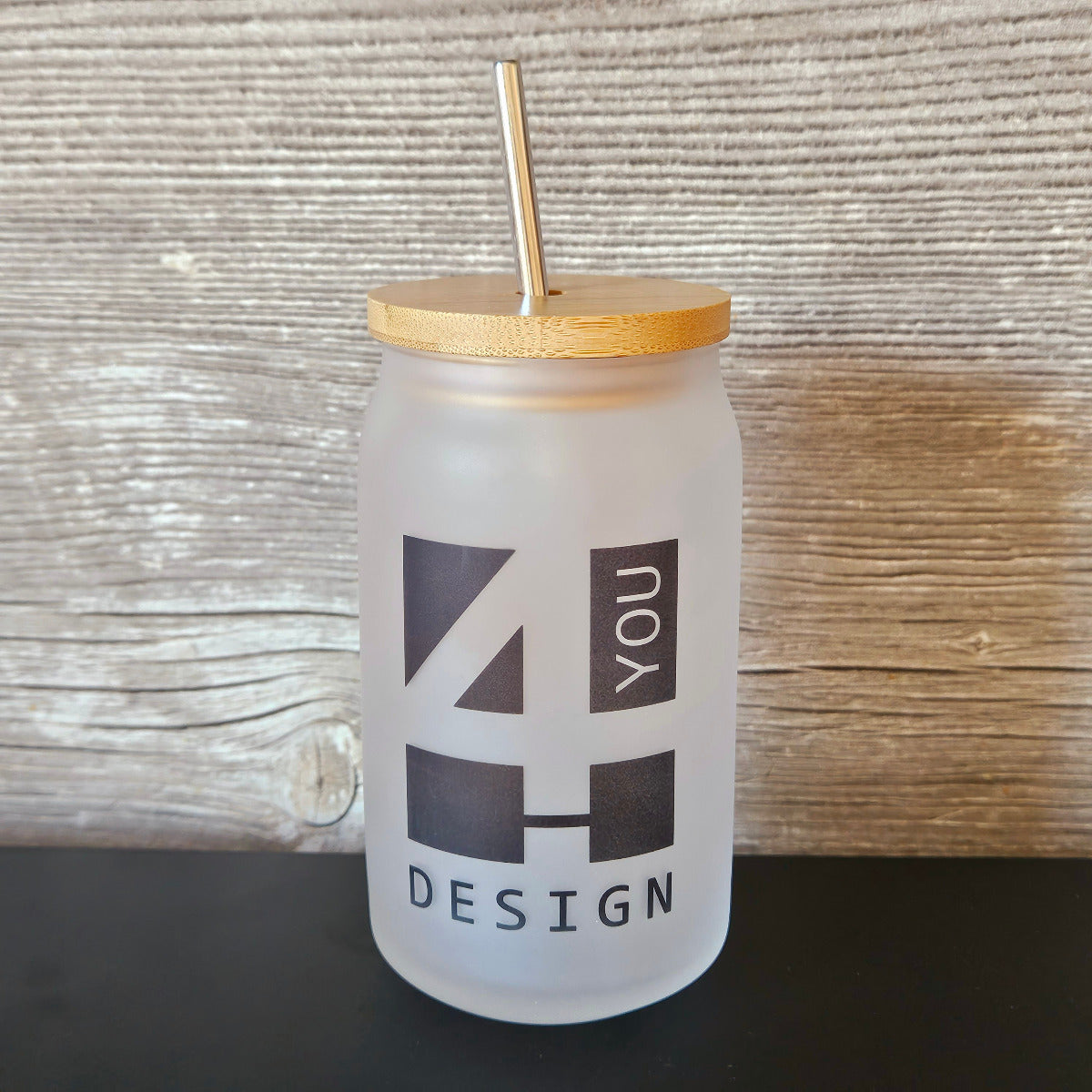 Trinkglas mit Strohhalm & Logo / Wunschmotiv bedruckt