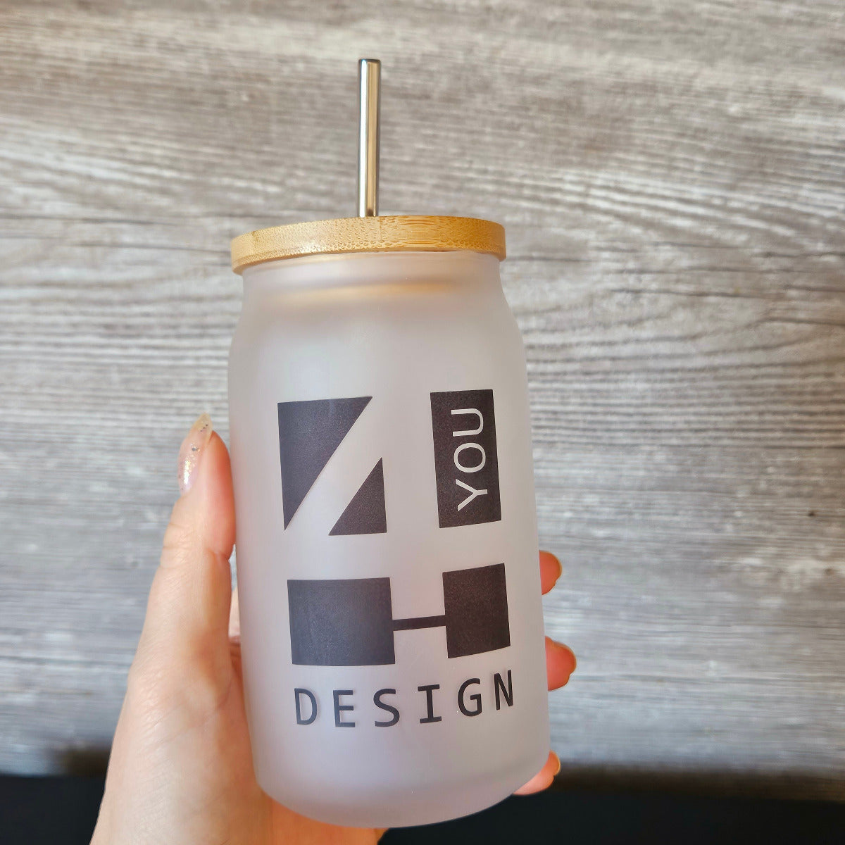 Trinkglas mit Strohhalm & Logo / Wunschmotiv bedruckt