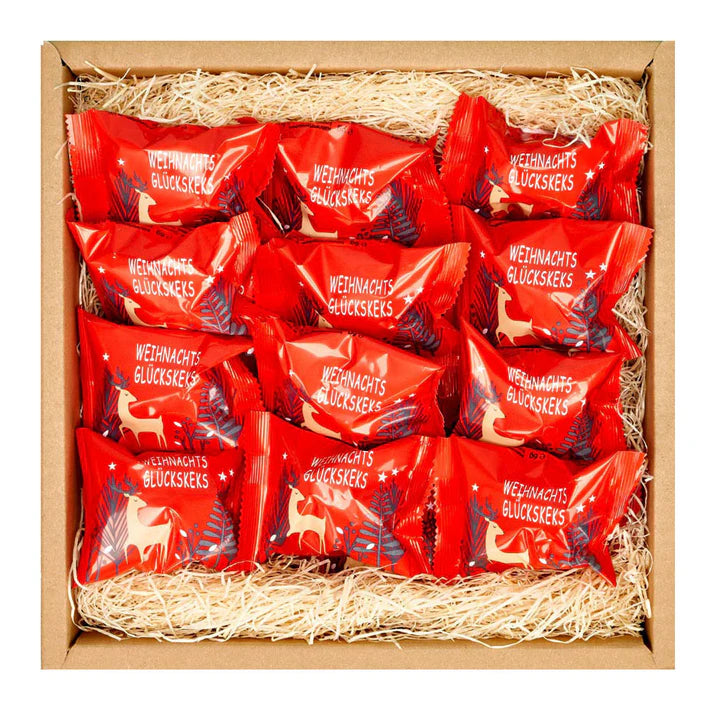 Adventskalender Geschenk Box mit 24 weihnachtlichen Glückskeksen