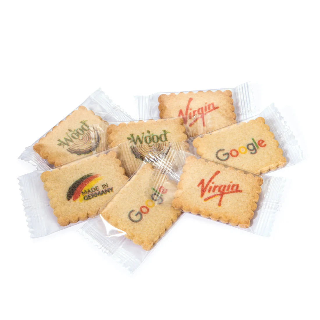 4-farbig bedruckter Vanille-Butterkeks einzeln in Klarsichtfolie verpackt