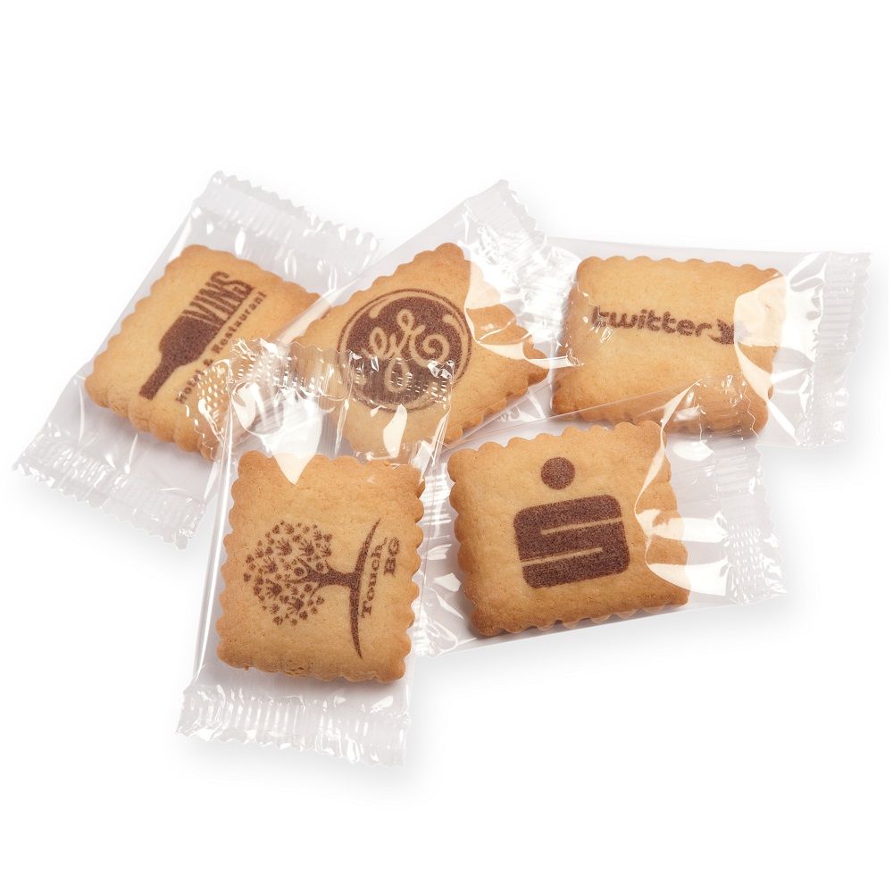 Bedruckte Vanille-Butterkekse in Klarsichtfolie