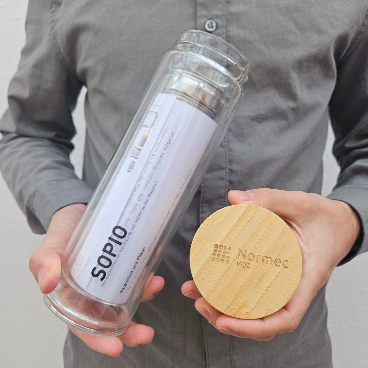 Thermos-Glasflasche "Du bist gold wert" (optional mit Namen & Logo)