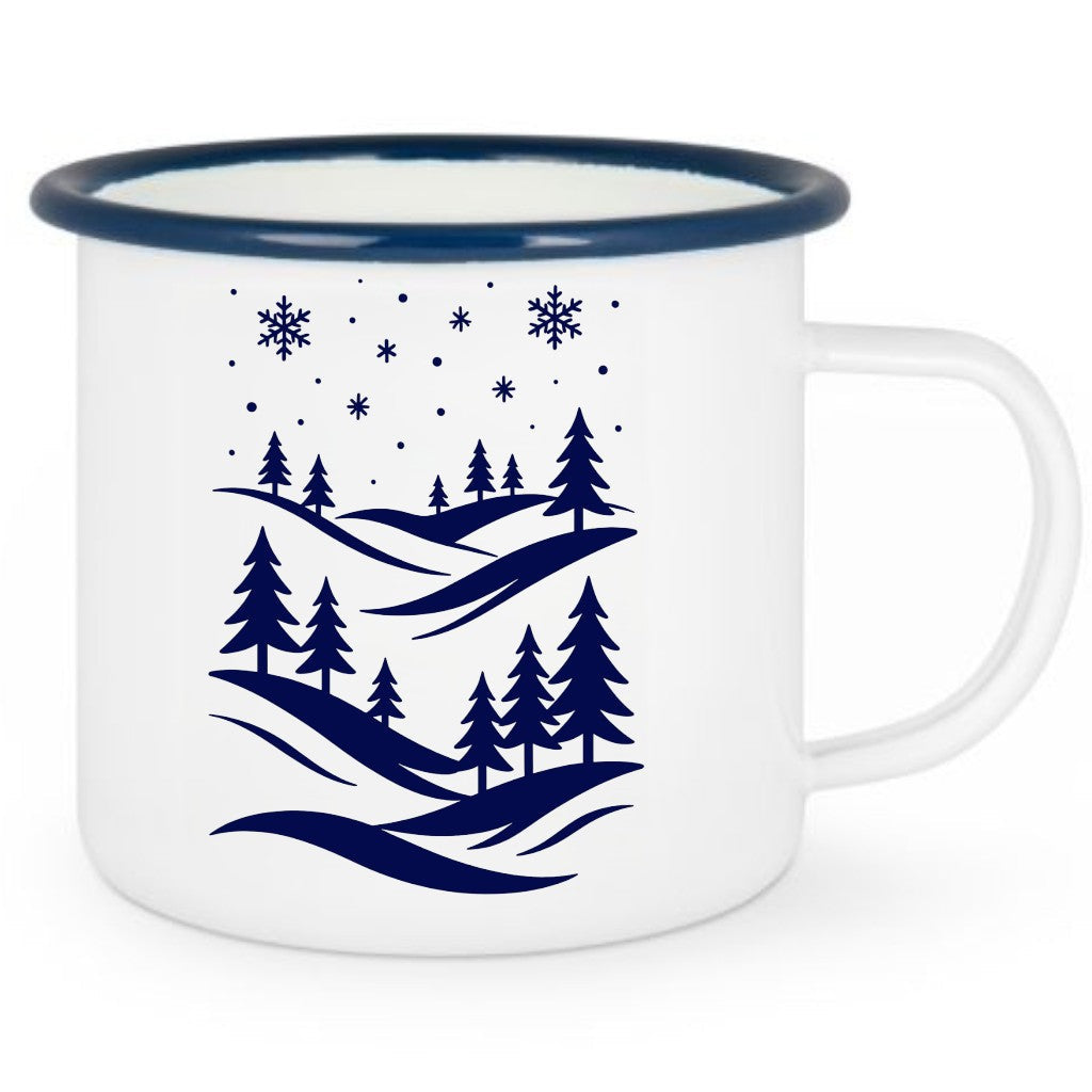 Emaille Tasse mit Logo/Wunschmotiv - farbiger Tassenrand - blau