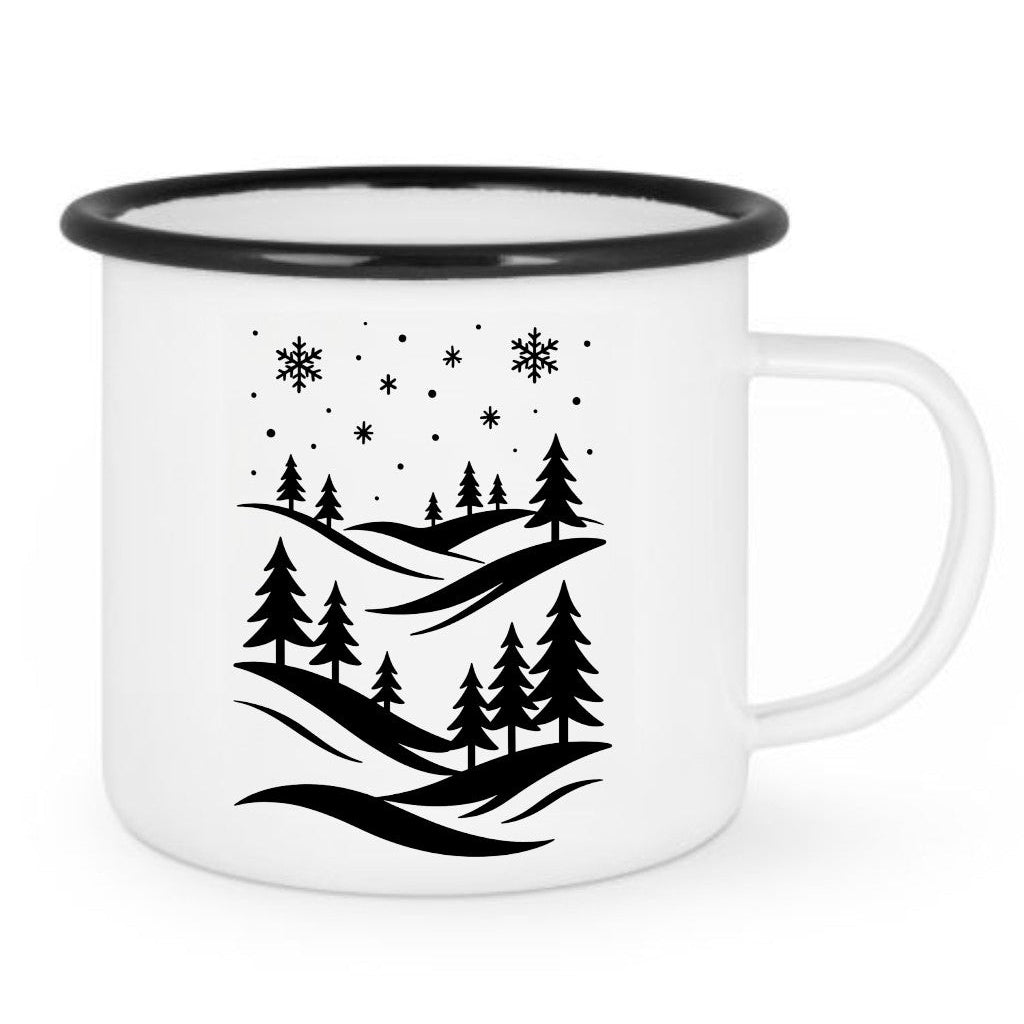 Emaille Tasse mit Logo/Wunschmotiv - farbiger Tassenrand - schwarz