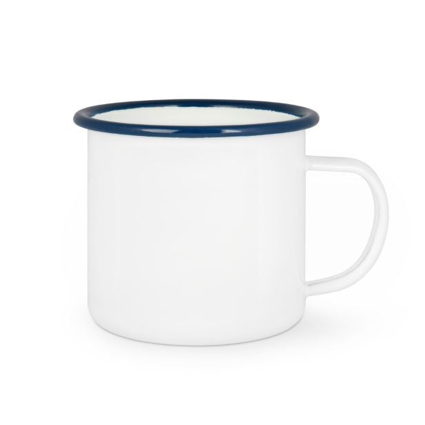 Emaille Tasse mit Logo/Wunschmotiv - farbiger Tassenrand - blau