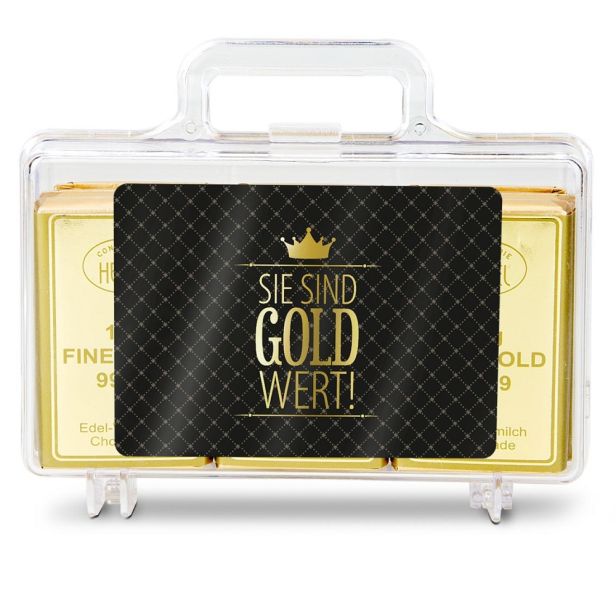 Schoko-Goldkoffer "Sie/Du sind/bist Gold wert" - individualisierbar