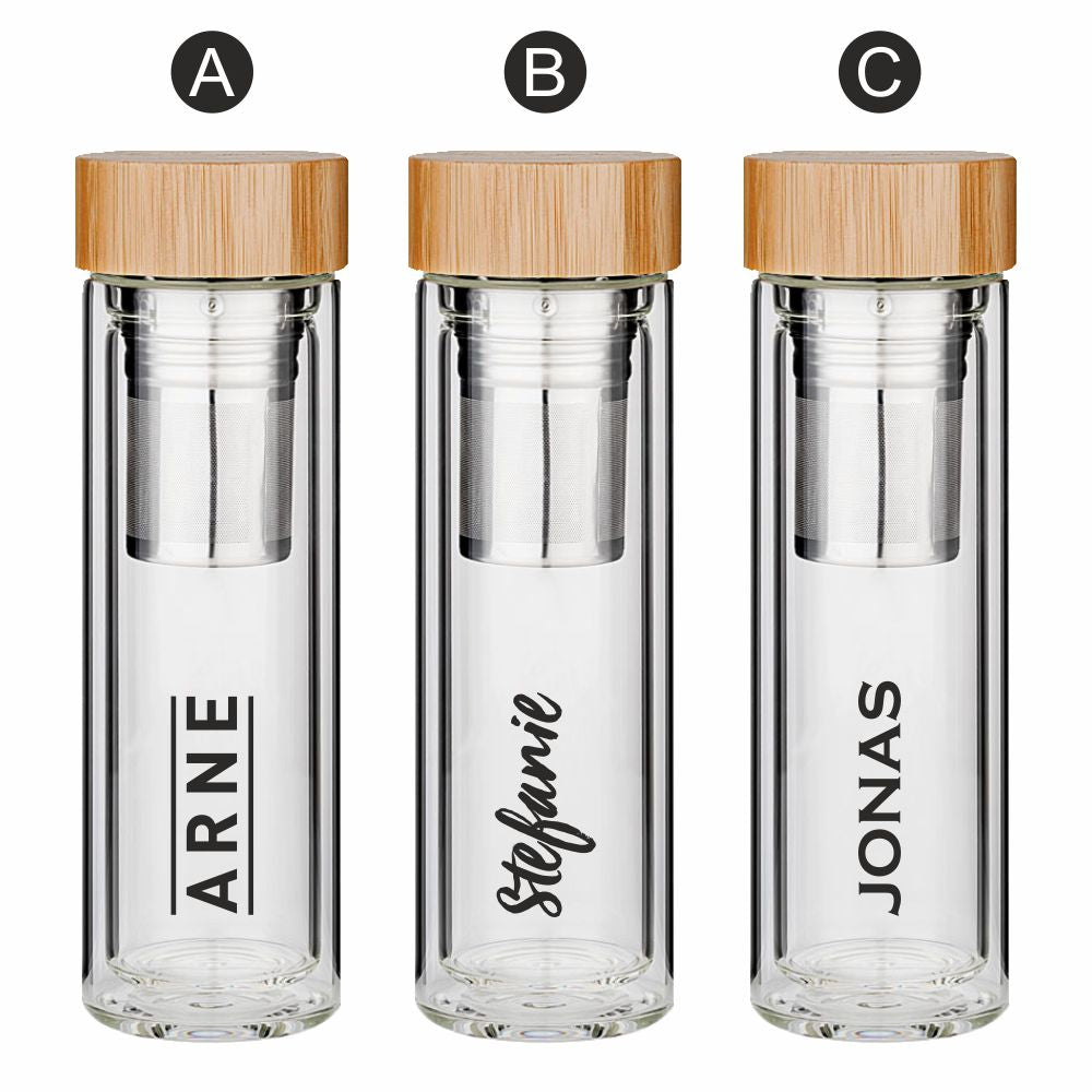 Thermos-Glasflasche mit Logodruck und Namen