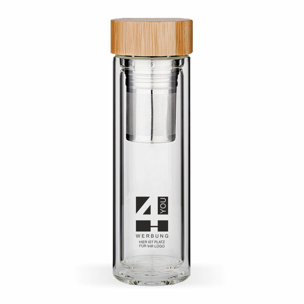 Thermos-Glasflasche mit Logodruck und Namen