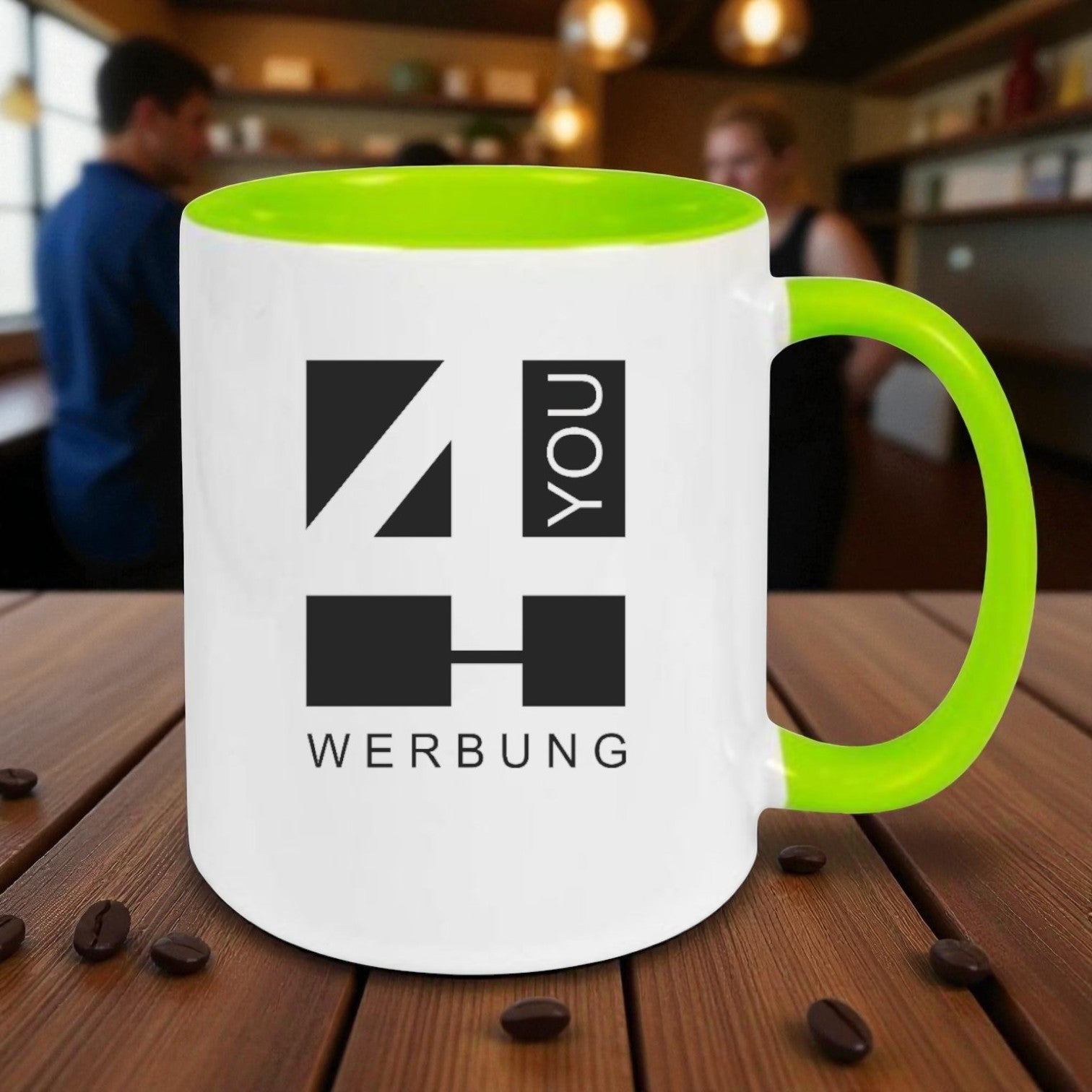 Keramiktasse hellgrün - farbiger Henkel & Innenwand