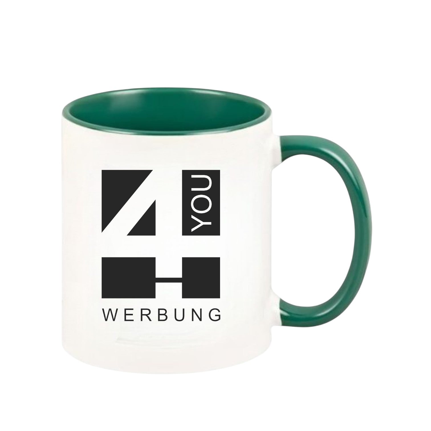 Keramiktasse dunkelgrün - farbiger Henkel & Innenwand