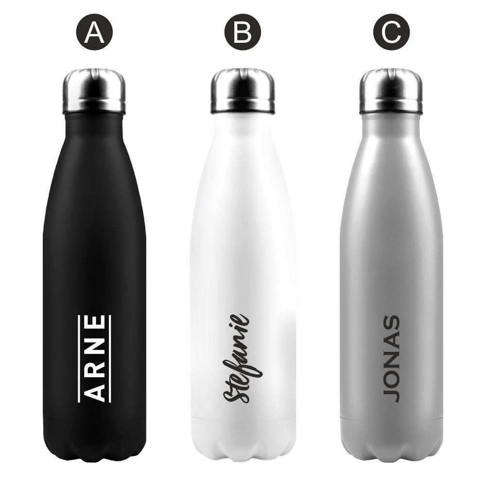 Trinkflasche Edelstahl mit Logodruck und Namen