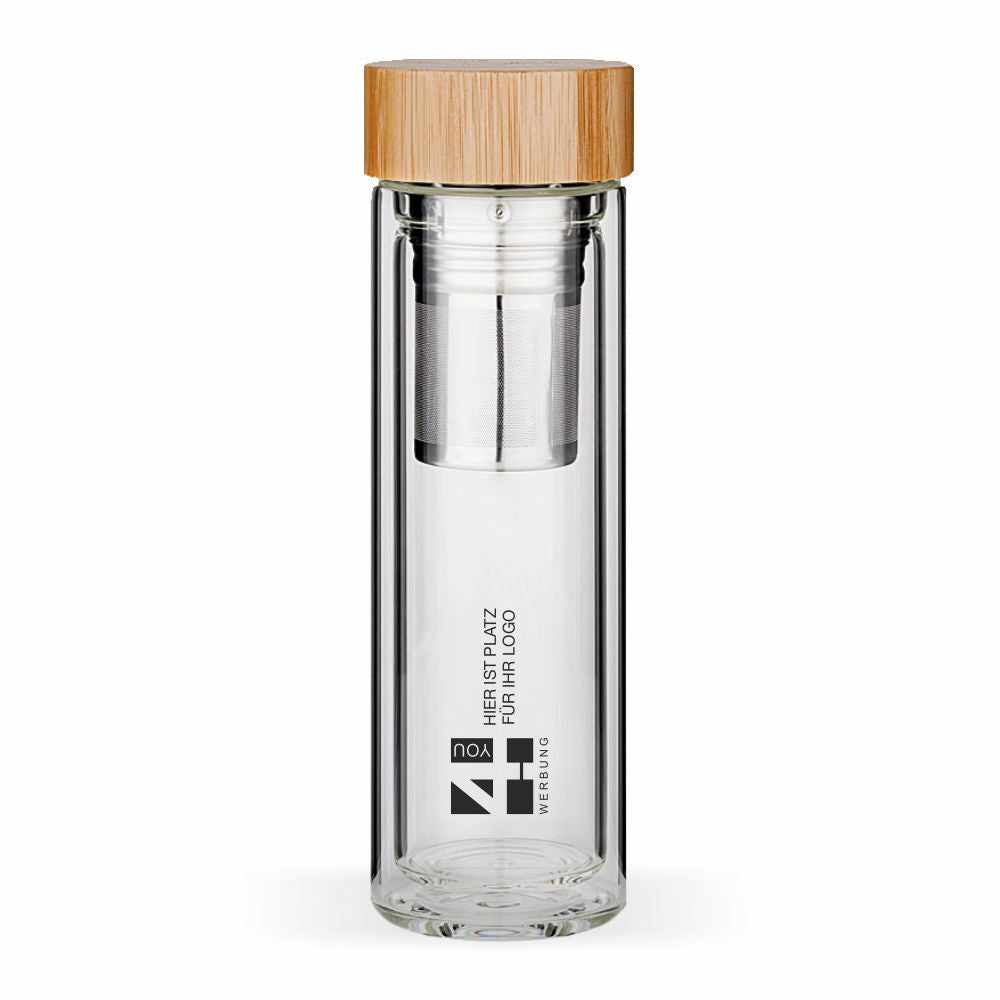 Thermos-Glasflasche mit Logodruck und Namen